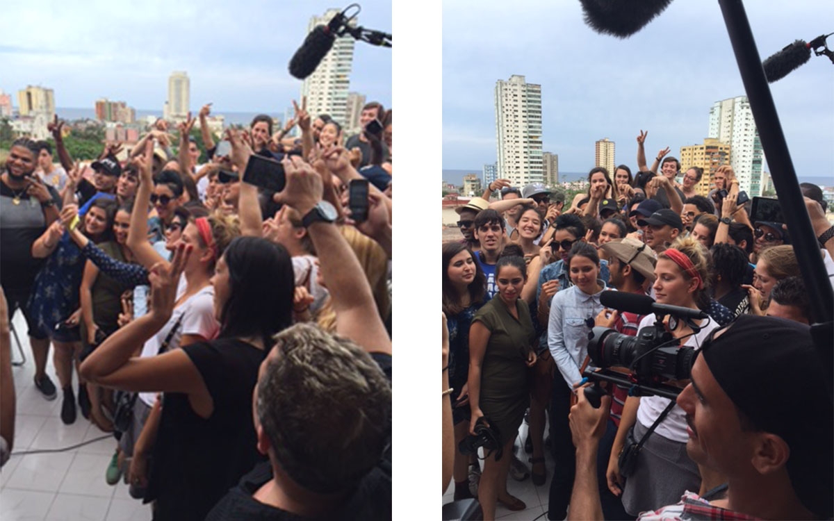 Students & Cuban musicians taking a picture with Major Lazer.